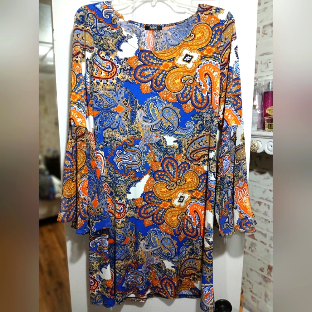 MSK Paisley Bell Sleeve Dress